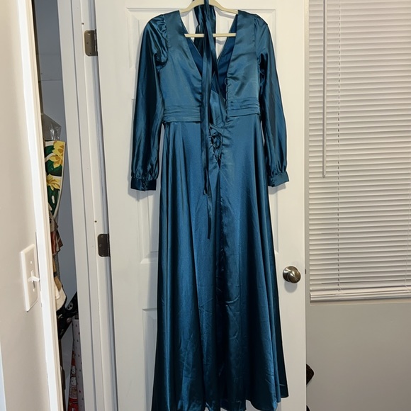 Long Sleeve Satin Bridesmaids Dress - Picture 7 of 7